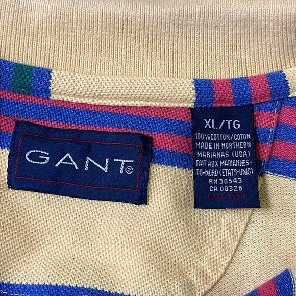 GANT Mens Striped Heavy Washed Polo Shirt Yellow Size XL Preppy - Picture 10 of 11